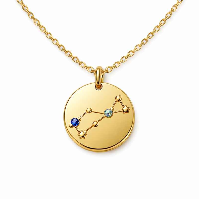 Custom Zodiac Constellation Birthstone Necklace, Gold Plated Stainless Steel 2 Custom Zodiac Constellation Birthstone Necklace, Gold Plated Stainless Steel