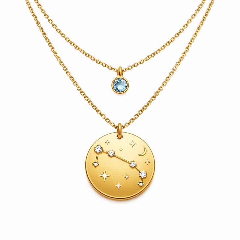 Custom Zodiac Birthstone Pendant Gold Plated Constellation Necklace 2 Custom Zodiac Birthstone Pendant Gold Plated Constellation Necklace