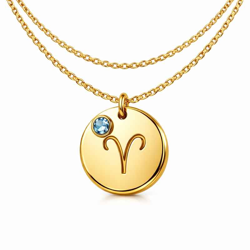 Custom Zodiac Pendant Necklace with Birthstone Layering Necklace - Gold Plated Stainless Steel Pendant 2 Custom Zodiac Pendant Necklace with Birthstone Layering Necklace - Gold Plated Stainless Steel Pendant