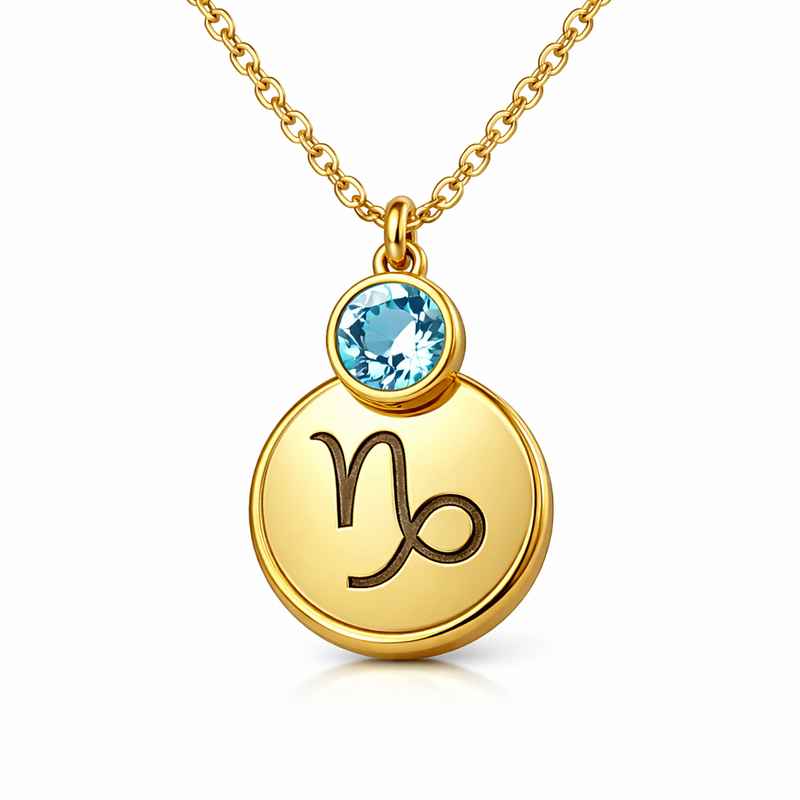 Custom Zodiac Pendant Necklace with Birthstone Layering, Gold Plated Stainless Steel 1 Custom Zodiac Pendant Necklace with Birthstone Layering, Gold Plated Stainless Steel