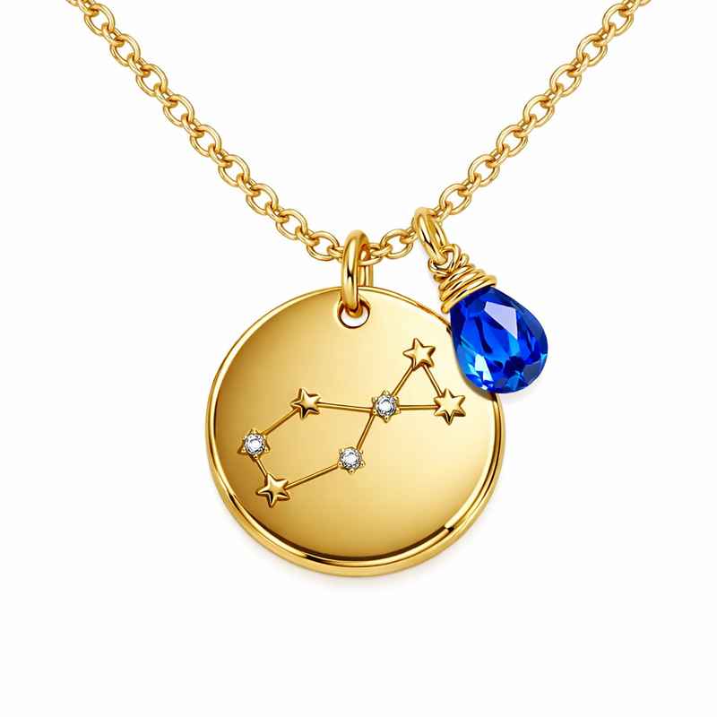 Custom Zodiac Pendant Necklace with Gold Plated Birthstone Charm 1 Custom Zodiac Pendant Necklace with Gold Plated Birthstone Charm