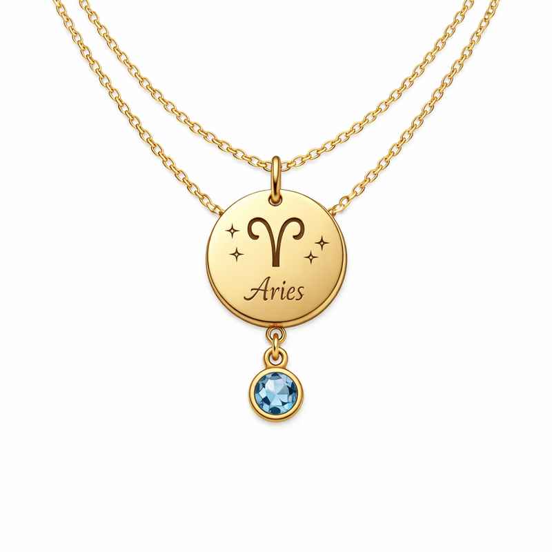 Custom Zodiac Birthstone Pendant Necklace - Gold Plated Stainless Steel Layering Necklace 1 Custom Zodiac Birthstone Pendant Necklace - Gold Plated Stainless Steel Layering Necklace
