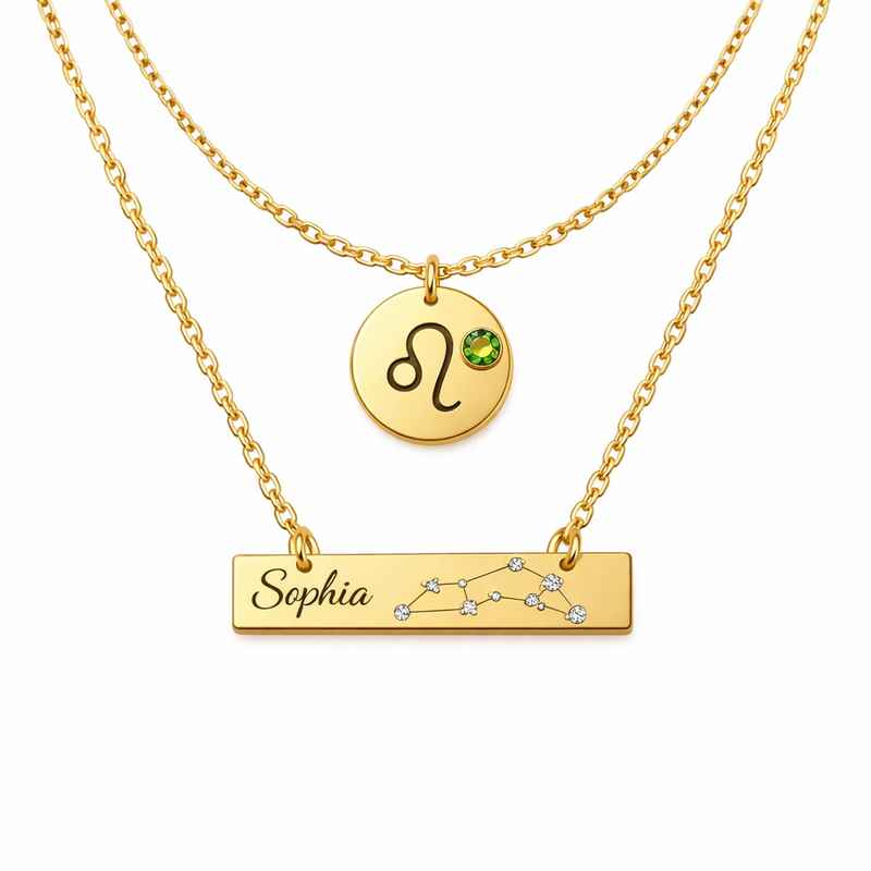 Custom Zodiac Birthstone Pendant, Gold Plated Constellation Necklace 1 Custom Zodiac Birthstone Pendant, Gold Plated Constellation Necklace
