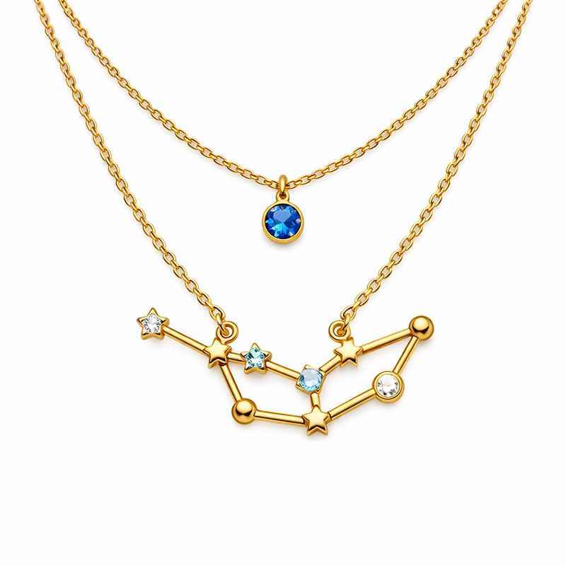 Custom Zodiac Constellation Colored Birthstone Pendant Layering Gold Plated Stainless Steel Necklace 1 Custom Zodiac Constellation Colored Birthstone Pendant Layering Gold Plated Stainless Steel Necklace