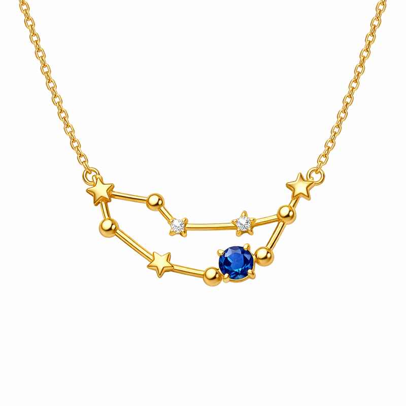 Custom Zodiac Birthstone Pendant Necklace, Gold Plated Constellation Necklace 1 Custom Zodiac Birthstone Pendant Necklace, Gold Plated Constellation Necklace