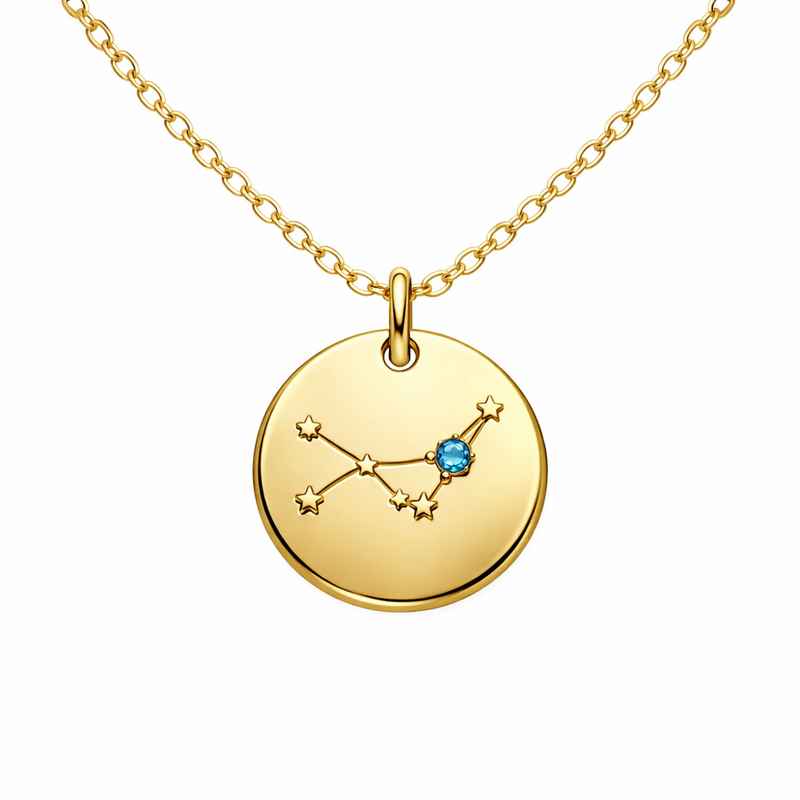 Custom Zodiac Constellation Pendant with Colored Birthstone Necklace - Gold Plated Stainless Steel Layering Necklace 1 Custom Zodiac Constellation Pendant with Colored Birthstone Necklace - Gold Plated Stainless Steel Layering Necklace