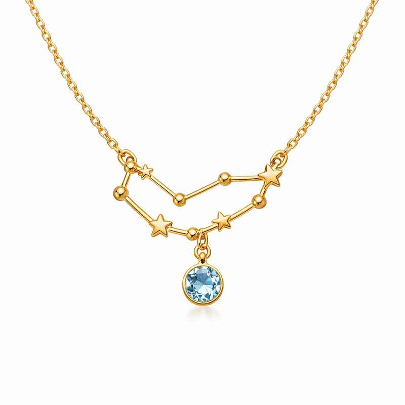 Custom Zodiac Constellation Necklace with Birthstone Pendant Gold Plated 1 Custom Zodiac Constellation Necklace with Birthstone Pendant Gold Plated