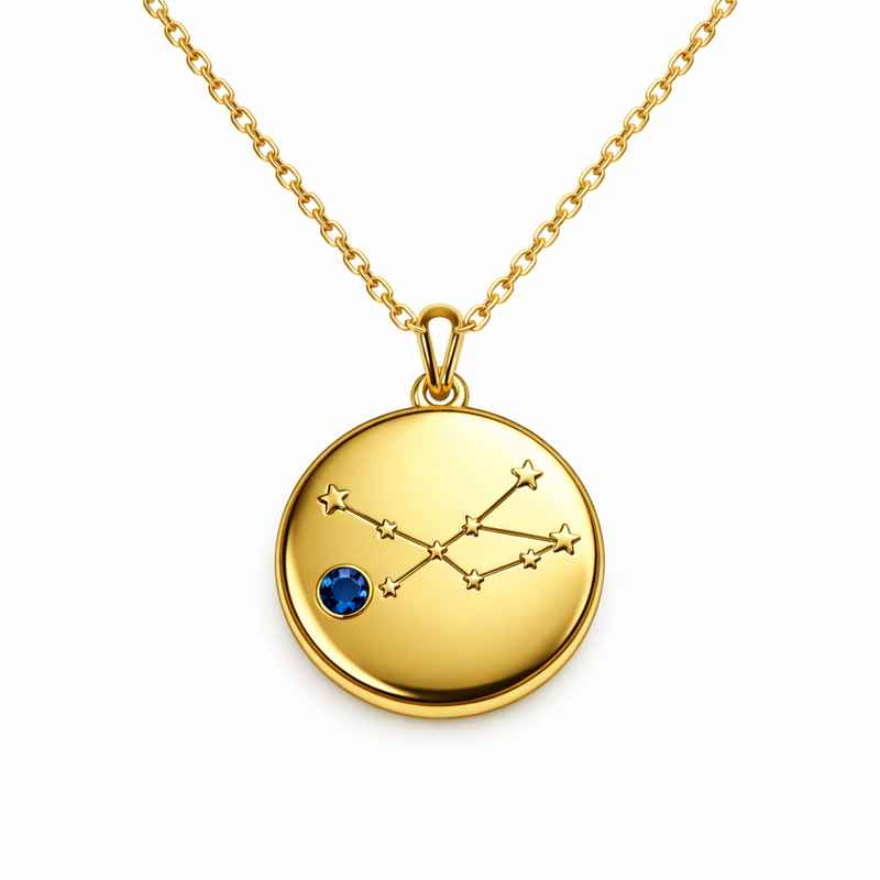 Custom Zodiac Constellation Birthstone Necklace, Gold Plated Stainless Steel Pendant 1 Custom Zodiac Constellation Birthstone Necklace, Gold Plated Stainless Steel Pendant