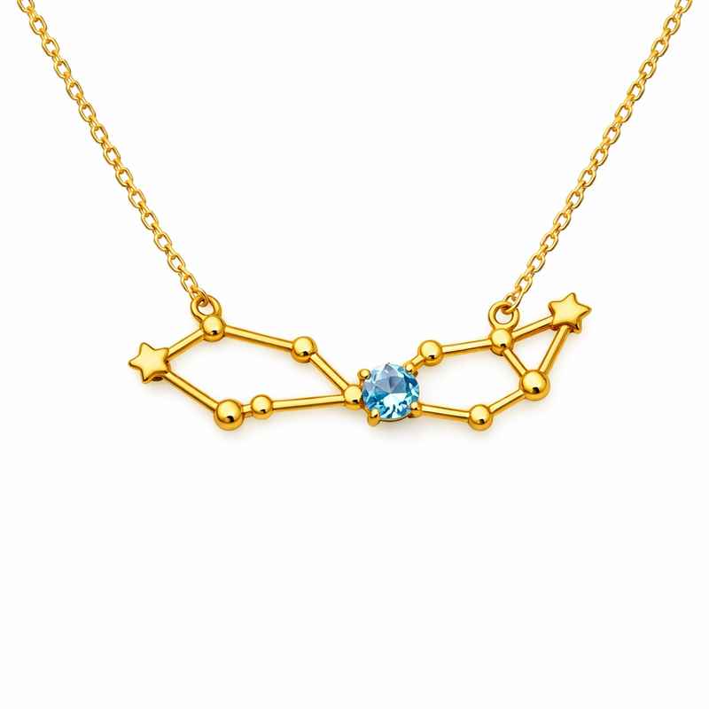 Custom Zodiac Constellation Birthstone Pendant Necklace - Gold Plated 1 Custom Zodiac Constellation Birthstone Pendant Necklace - Gold Plated