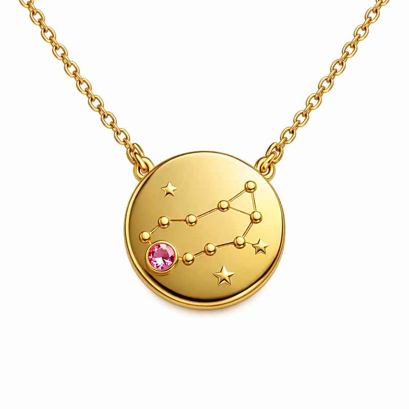 Custom Zodiac Constellation Birthstone Necklace - Gold Plated Stainless Steel Pendant 2 Custom Zodiac Constellation Birthstone Necklace - Gold Plated Stainless Steel Pendant