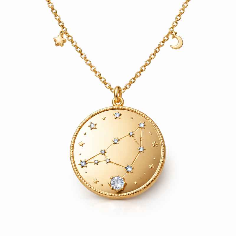 Custom Zodiac Pendant Necklace with Gold Plated Birthstone & Stainless Steel Constellation Jewelry 1 Custom Zodiac Pendant Necklace with Gold Plated Birthstone & Stainless Steel Constellation Jewelry