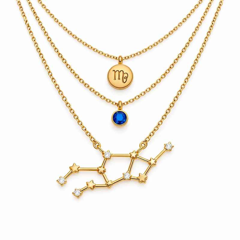 Custom Zodiac Birthstone Pendant Necklace Gold Plated Constellation Necklace 2 Custom Zodiac Birthstone Pendant Necklace Gold Plated Constellation Necklace