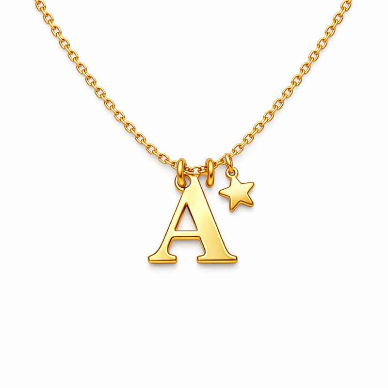 Waterproof 18K Gold Plated Initial Letter Star Charm Necklace 2 Waterproof 18K Gold Plated Initial Letter Star Charm Necklace