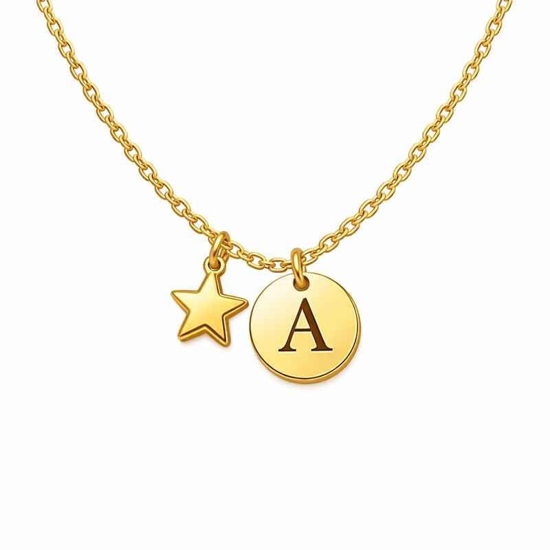 Waterproof Gold Plated Initial Necklace with 18K Gold Star Charm 1 Waterproof Gold Plated Initial Necklace with 18K Gold Star Charm