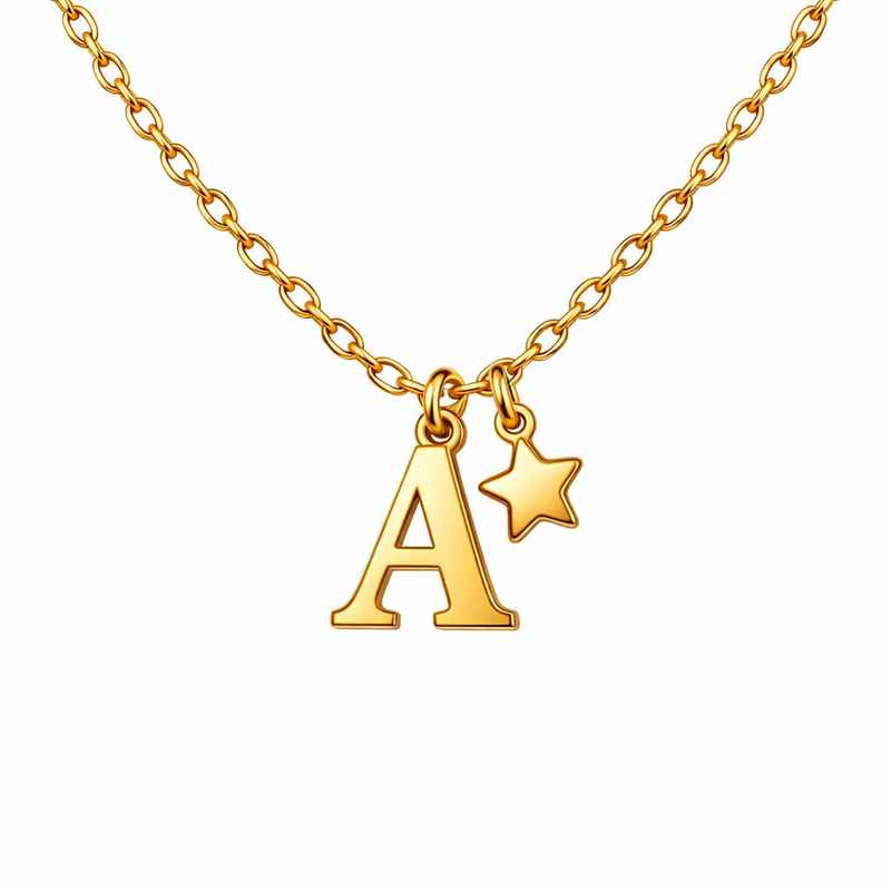 Waterproof 18k Gold Plated Initial Letter Necklace with Star Charm 1 Waterproof 18k Gold Plated Initial Letter Necklace with Star Charm