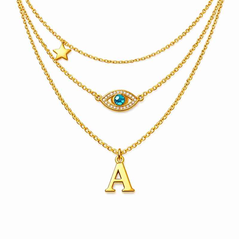 Waterproof 18K Gold Plated Necklace with Initial Letter Star Charm 1 Waterproof 18K Gold Plated Necklace with Initial Letter Star Charm