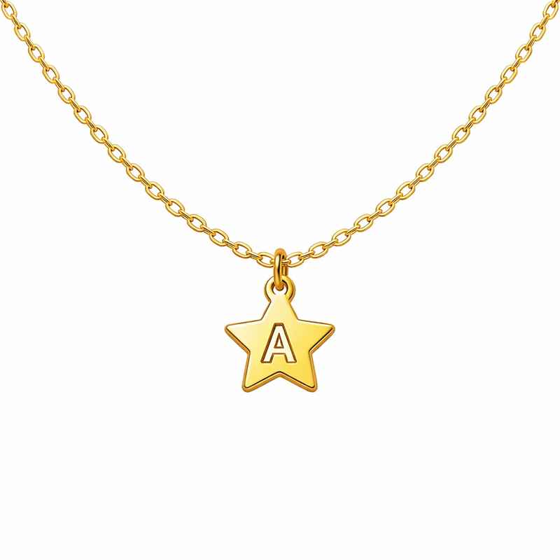 Waterproof 18k Gold Plated Necklace with Initial Letter Star Charm 3 Waterproof 18k Gold Plated Necklace with Initial Letter Star Charm