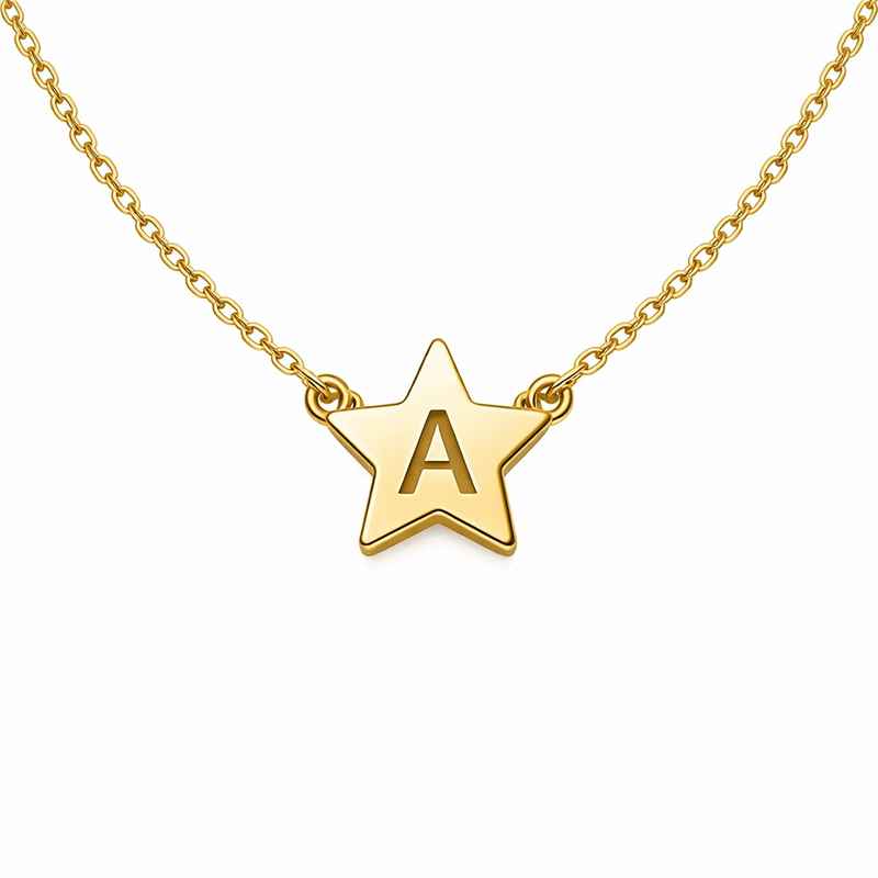 Waterproof 18K Gold Plated Initial Letter Star Necklace - Stainless Steel Layering Charm 1 Waterproof 18K Gold Plated Initial Letter Star Necklace - Stainless Steel Layering Charm