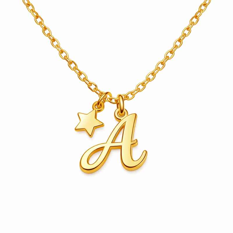 Waterproof Gold Plated Initial Letter Necklace with Star Charm 1 Waterproof Gold Plated Initial Letter Necklace with Star Charm