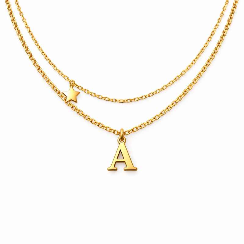 waterproof 18k gold plated necklace stainless steel initial letter charm necklace exquisite star charm layered necklace 1 waterproof 18k gold plated necklace stainless steel initial letter charm necklace exquisite star charm layered necklace