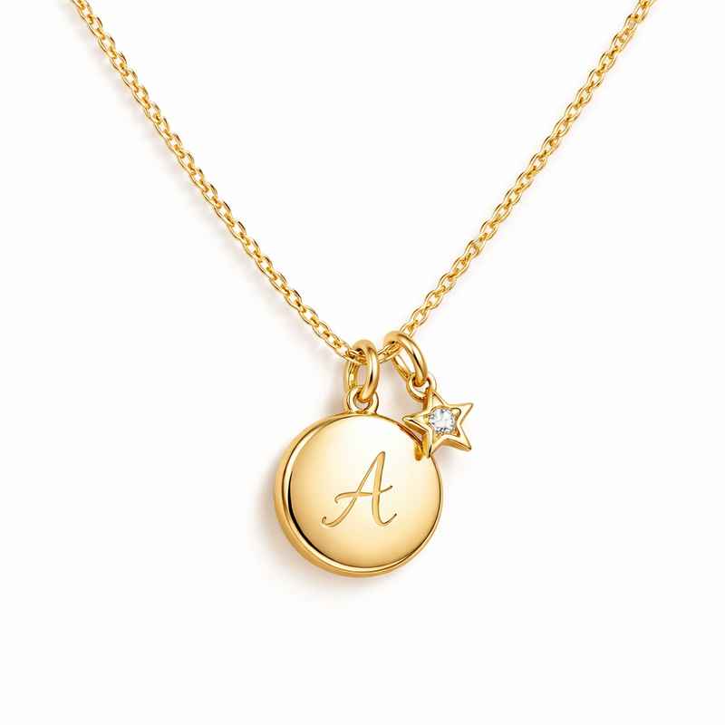 Waterproof 18k Gold Plated Necklace with Initial Letter Star Charm 1 Waterproof 18k Gold Plated Necklace with Initial Letter Star Charm