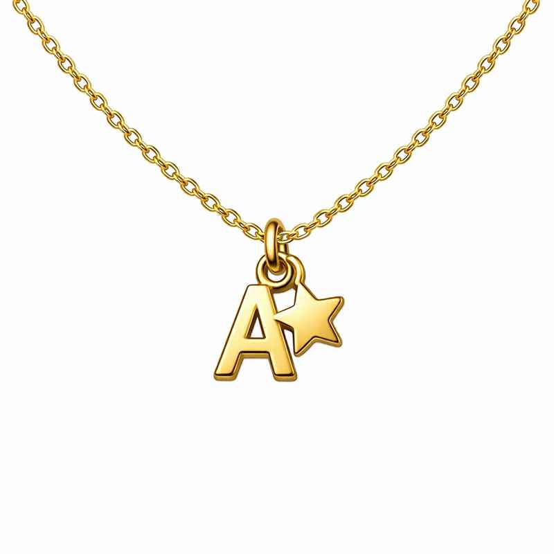 Waterproof 18K Gold Plated Necklace with Initial Letter Star Charm 1 Waterproof 18K Gold Plated Necklace with Initial Letter Star Charm