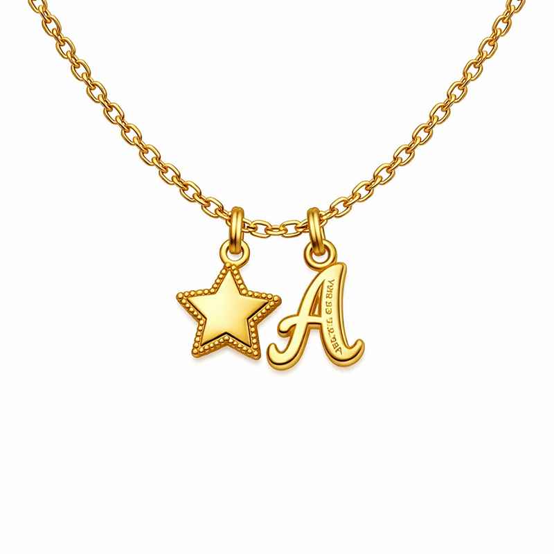 Waterproof 18k Gold Plated Initial Letter Star Charm Necklace 3 Waterproof 18k Gold Plated Initial Letter Star Charm Necklace