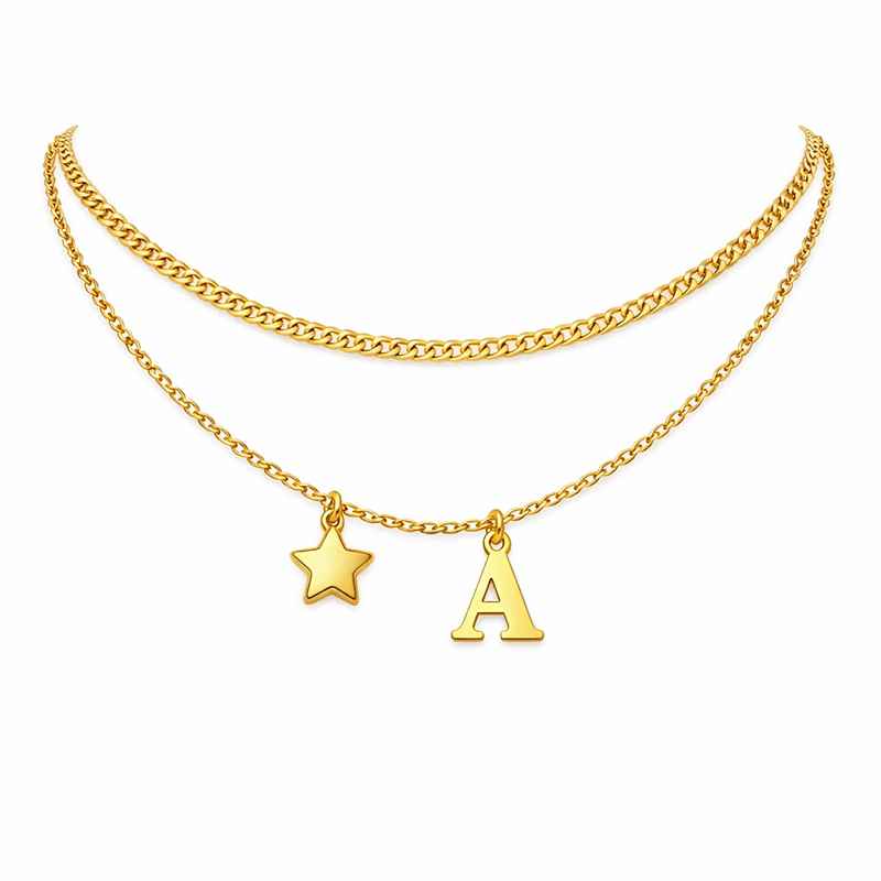 Waterproof 18K Gold Plated Initial Letter Necklace - Stainless Steel Star Charm 1 Waterproof 18K Gold Plated Initial Letter Necklace - Stainless Steel Star Charm