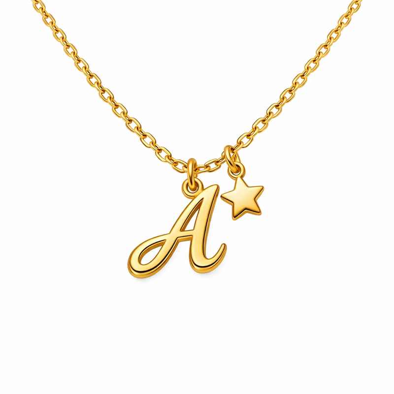 Waterproof Gold Plated Initial Letter Necklace with Star Charm 2 Waterproof Gold Plated Initial Letter Necklace with Star Charm