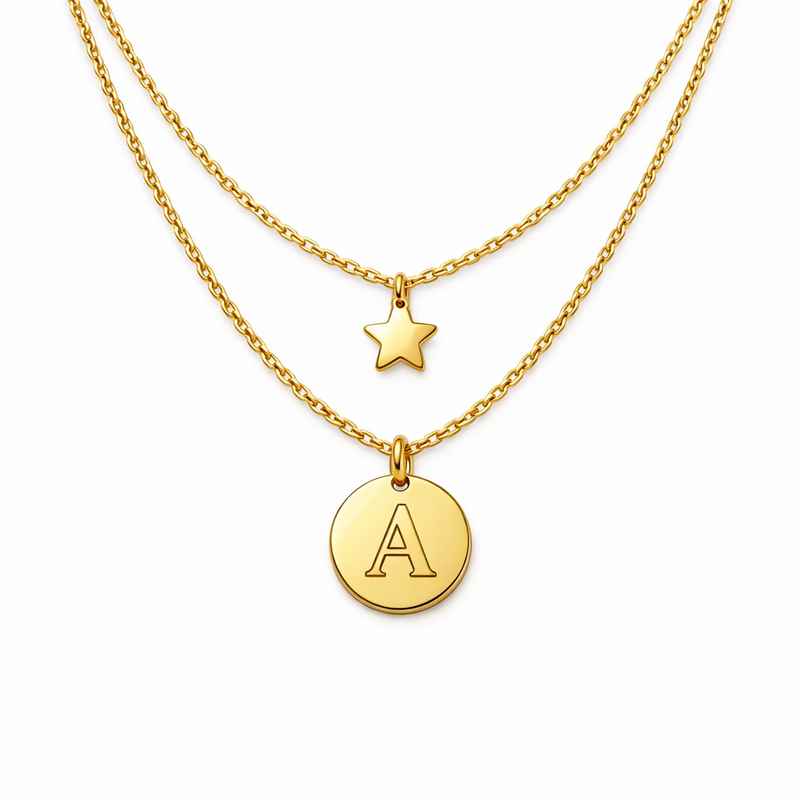 Waterproof Gold Plated Initial Necklace & 18k Gold Plated Star Charm Necklace 1 Waterproof Gold Plated Initial Necklace & 18k Gold Plated Star Charm Necklace