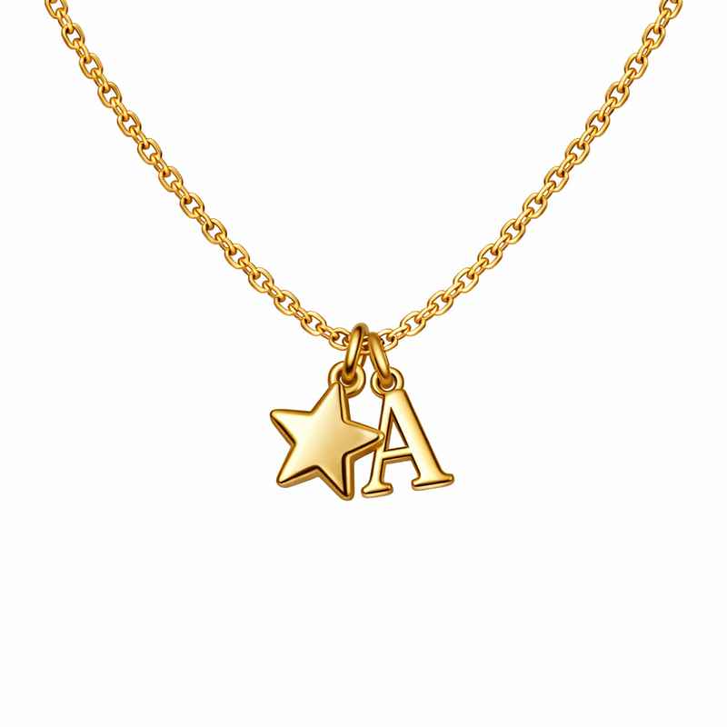 Waterproof 18k Gold Plated Necklace with Initial Letter Star Charm 1 Waterproof 18k Gold Plated Necklace with Initial Letter Star Charm