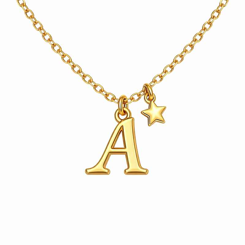 Waterproof 18k Gold Plated Initial Letter Necklace with Star Charm 1 Waterproof 18k Gold Plated Initial Letter Necklace with Star Charm