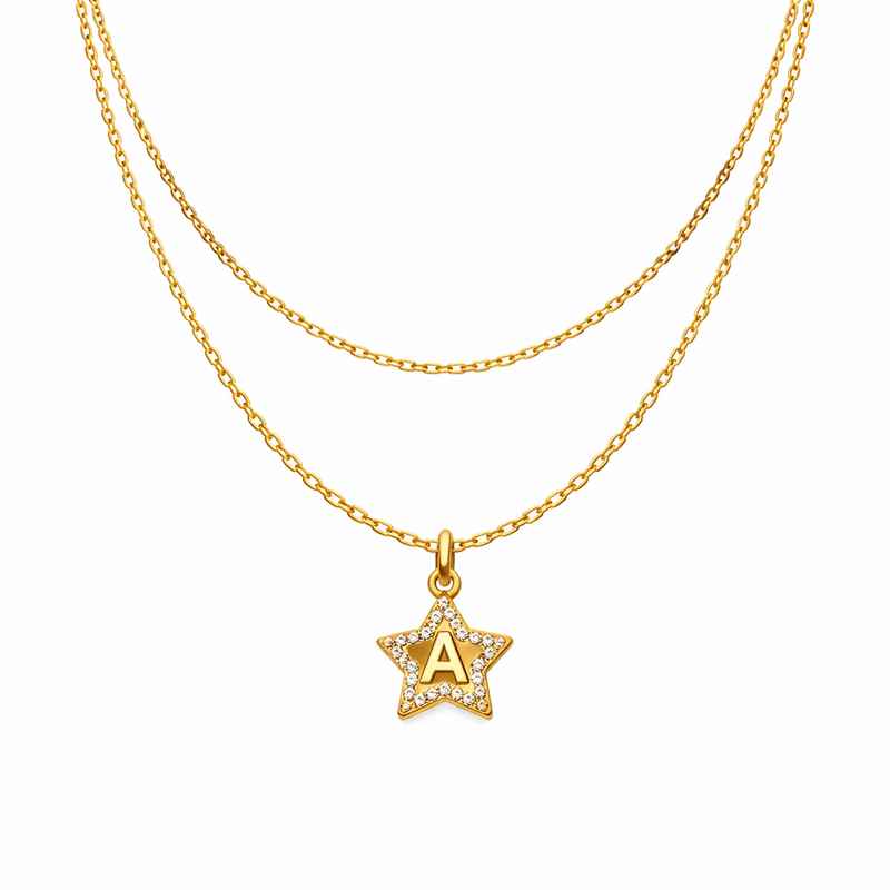 Waterproof 18K Gold Plated Necklace with Initial Letter Star Charm 1 Waterproof 18K Gold Plated Necklace with Initial Letter Star Charm