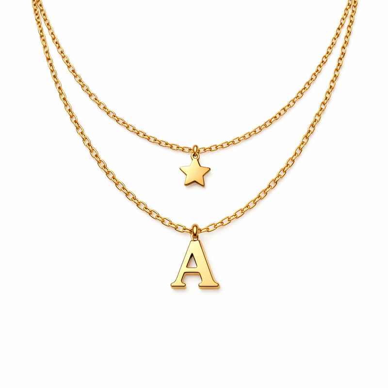 Waterproof 18k Gold Plated Initial Letter Star Charm Necklace 1 Waterproof 18k Gold Plated Initial Letter Star Charm Necklace