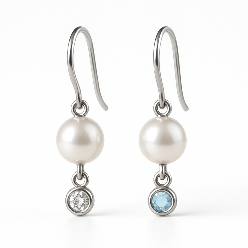 Elegant Minimalist Pearl Earrings and Birthstone Charm Drop Earrings: Customizable Stainless Steel Jewelry Solutions for Your Brand