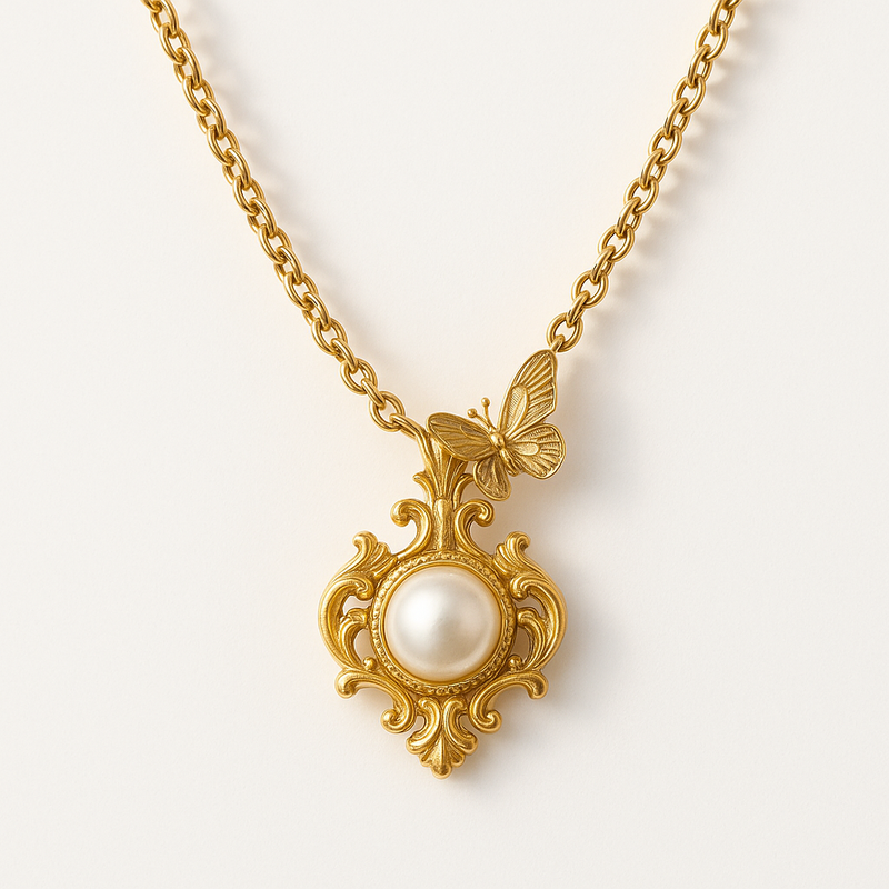Sustainable Baroque Pearl Necklace with 14k Gold Plated Chain: Perfect for Butterfly Accent Layering and Custom Wholesale Designs