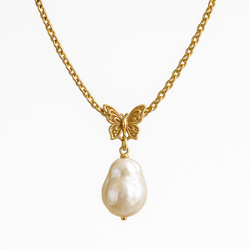 Sustainable Baroque Pearl Necklace Trends: Butterfly Accent Gold Necklace & 14k Gold Plated Layering Necklace for OEM Jewelry Brands