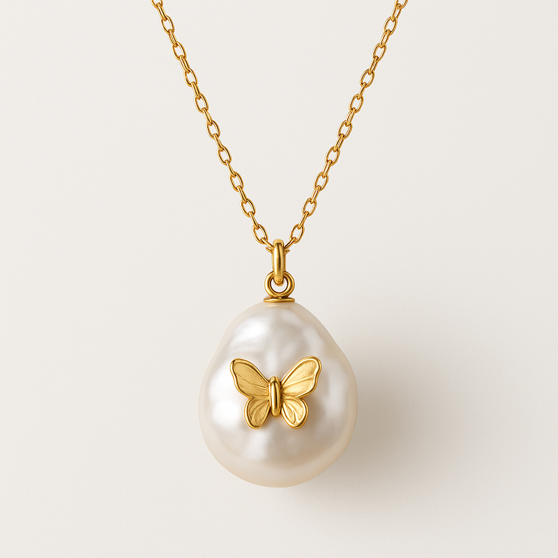 Discover the Value of Sustainable Baroque Pearl Necklaces: Perfect for Customization with Butterfly Accent Gold Plated and 14k Gold Layered Chain Options