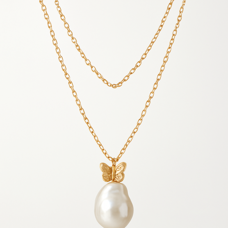 Boost Your Jewelry Brand with a Sustainable Baroque Pearl Necklace Featuring Butterfly Accent 14k Gold Plated Design for Layering Options