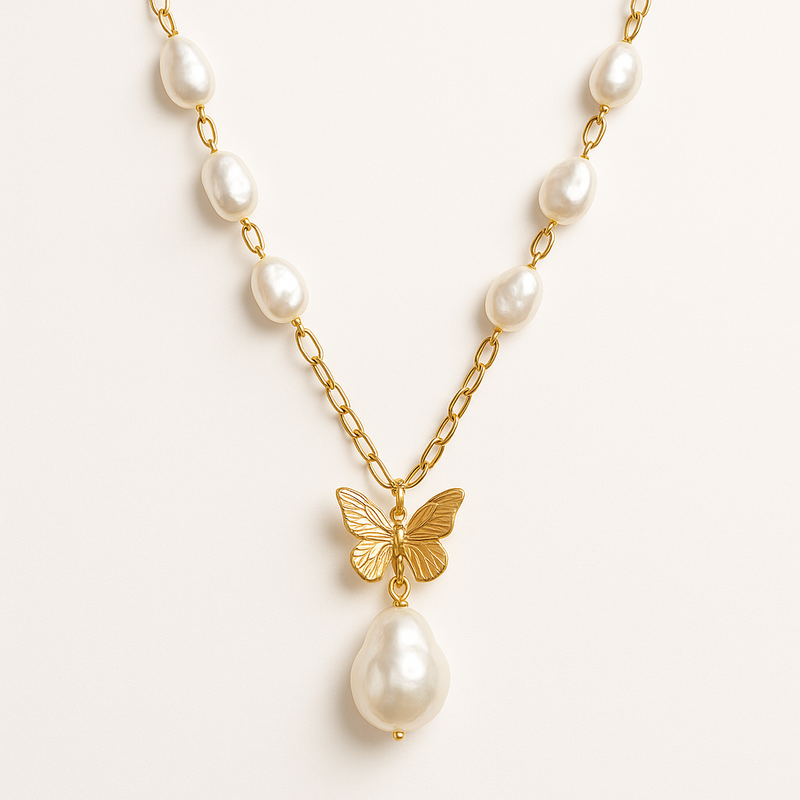 Sustainable Baroque Pearl Necklace Trends: Customizable 14K Gold Plated Butterfly Necklace & Layering Options for Jewelry Brands