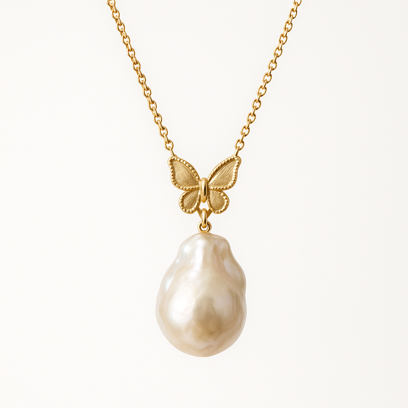 Sustainable Baroque Pearl Necklace with Butterfly Accent: Perfect for Custom Layering Designs in Wholesale Jewelry Manufacturing