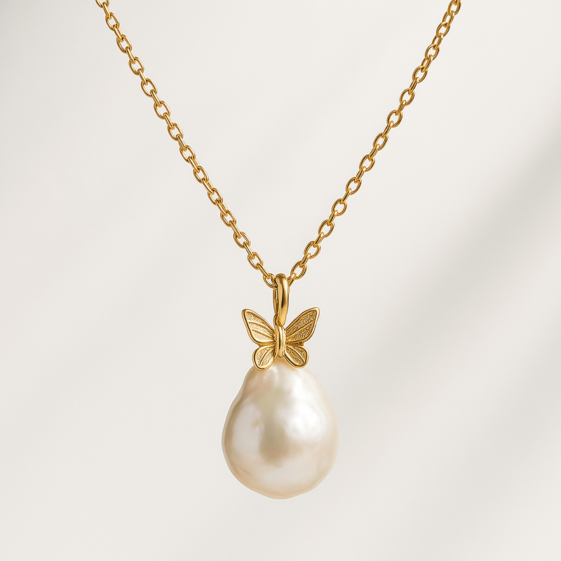 Sustainable Baroque Pearl Necklace Trends: Boost Your Business with Butterfly Accent Gold and 14K Gold Plated Layering Necklaces
