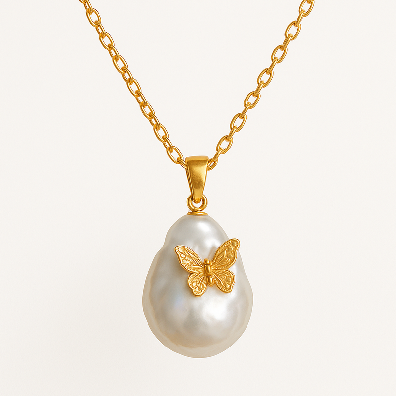 Sustainable Baroque Pearl Necklace Trends: Customization Opportunities with Butterfly Accent Gold Plated and 14k Gold Layered Chain Designs for Jewelry Brands