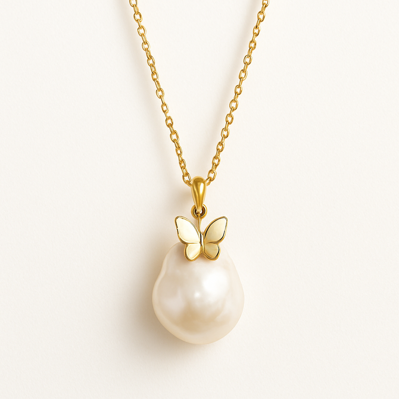 Sustainable Baroque Pearl Necklace: The Trend for Butterfly Accent 14K Gold Necklaces & Layering Styles for Jewelry Brands