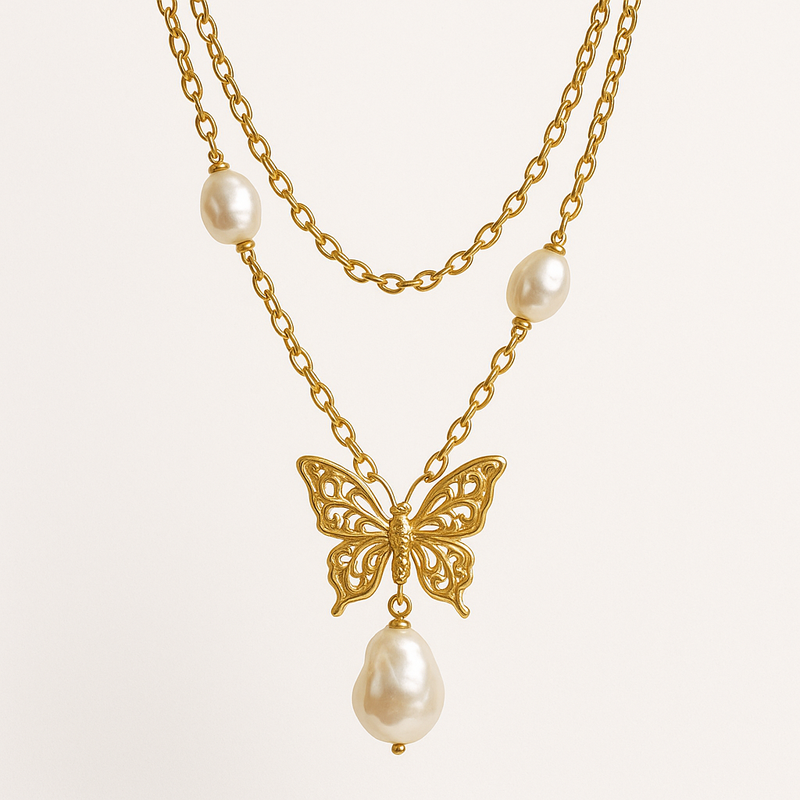 Sustainable Baroque Pearl Necklace Trends: Customizing Butterfly Accent 14k Gold and Layered Gold Plated Chain Necklaces for Wholesale Success