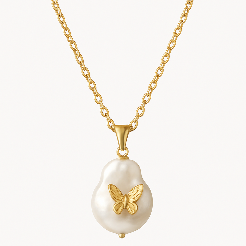 Sustainable Baroque Pearl Necklace with 14k Gold Plated Chain: Perfect for Butterfly Accent Layering Necklaces in OEM/ODM Jewelry Manufacturing