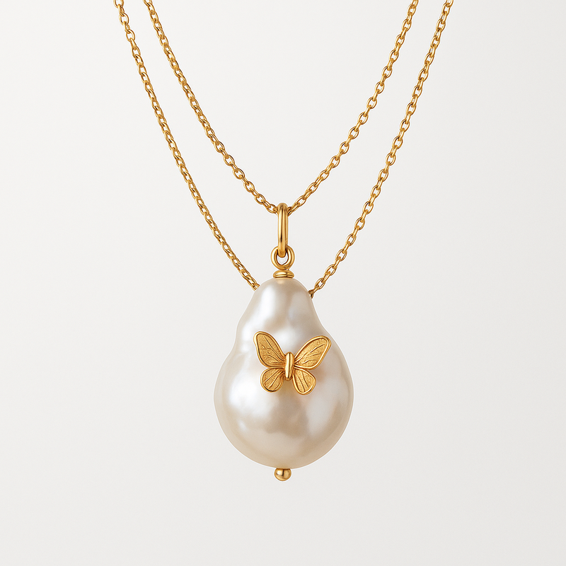 Sustainable Baroque Pearl Necklace, Butterfly Accent 14K Gold Necklace, and Layering Chain Jewelry: Customization & Quality Manufacturing for Jewelry Brands