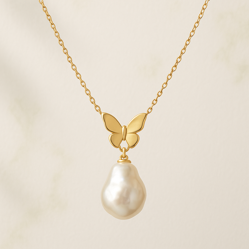 Sustainable Baroque Pearl Butterfly Necklace: A Trendsetting Choice for Eco-Friendly 14k Gold Plated Jewelry Customization