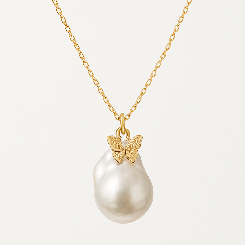 Sustainable Baroque Pearl Necklace and Butterfly Accent 14k Gold Necklace: Custom Jewelry Solutions for Wholesale Growth