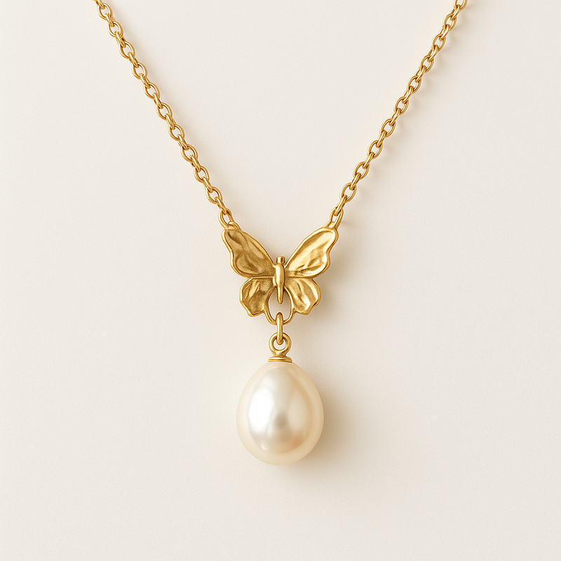Sustainable Baroque Pearl Necklace: Customizable Designs with Butterfly Accent 14k Gold Chain for Layering 8 Sustainable Baroque Pearl Necklace: Customizable Designs with Butterfly Accent 14k Gold Chain for Layering